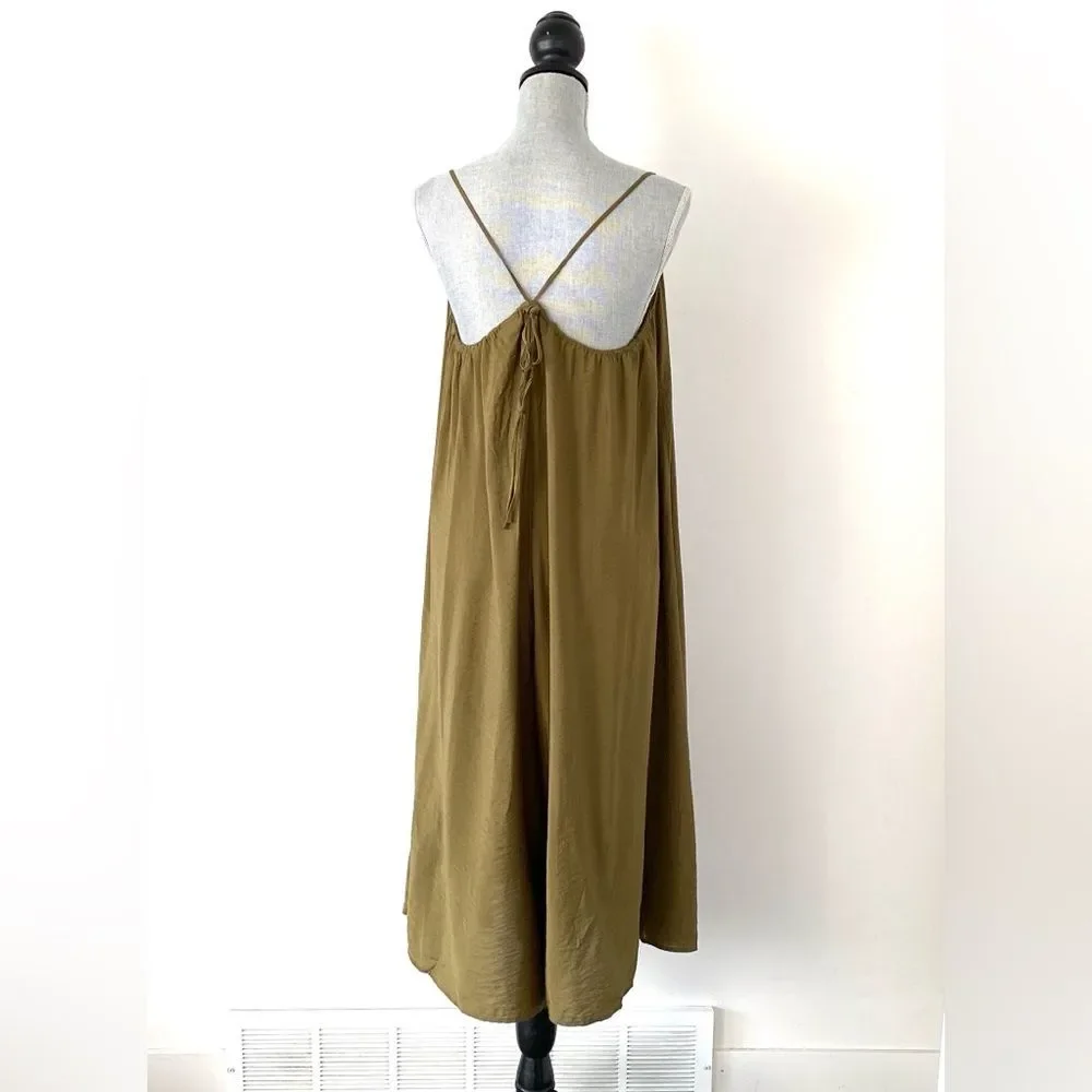 Akemi + Kin x Anthropologie Olive Green Maxi Wide-Leg Romper L Boho Chic Cottage